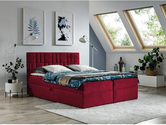 Baltimore 143 Bett Halbdoppel Mit Stoff Rote Mit Stauraum mit Lattenrost & Matratze 120x200cm