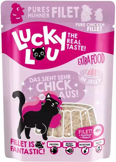 Lucky Lou Extrafood Wet Food for Adult Cats in Pouches with Chicken, Fish, Salmon, Shrimps, Tuna and Vegetables Grain-Free & Gluten-Free 70gr