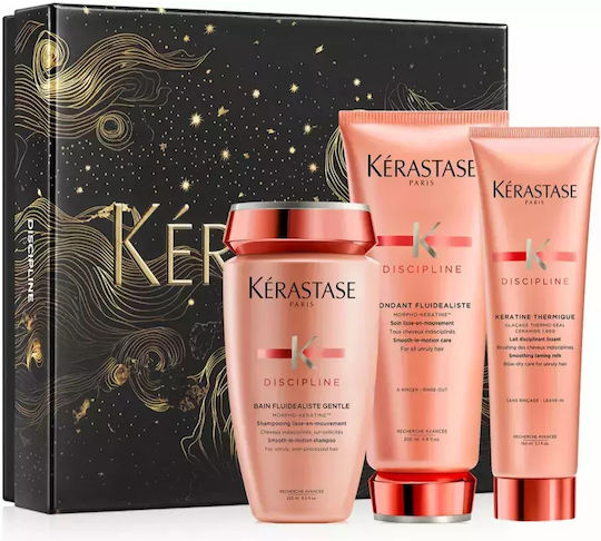 Kérastase Discipline Hair Care Set for Smoothing for Frizzy Hair with Shampoo, Conditioner and Heat Protection 3pcs
