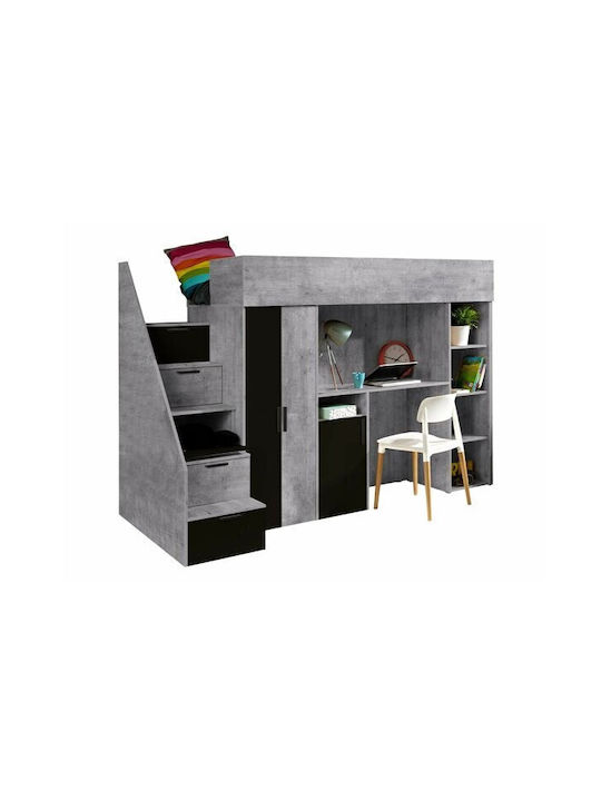 Kids Bed Loft Bed Single with Storage Space Gra...