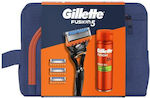 Gillette Fusion5 Travel Set Shaving Gel 200ml, 1 Razor, 4 Replacement Shaving Heads & Toiletry Bag 4pcs