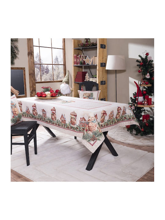 Teoran Weihnachtlich Tischtuch Stoff Weiß L140xB180cm.