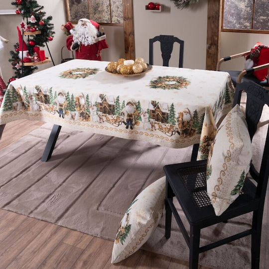 Teoran Christmas Tablecloth Fabric White L140xW180cm.