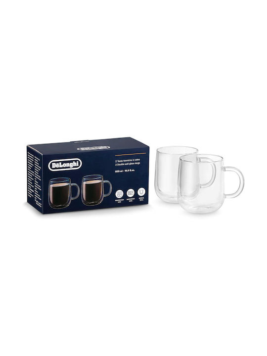 Set 2 Căni din Sticlă De'longhi Dlsc327 Delonghi As00006566 500ml Realizate din Sticlă Borosilicată Suflată Manual cu Dublu Perete