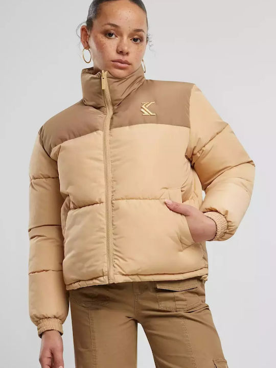Karl Kani Kurz Damen Puffer Jacke Wendbar für Winter Beige KW243