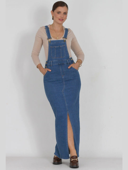 Epwnymo Maxi Hemdkleid Kleid Jeans mit Schlitz Blau