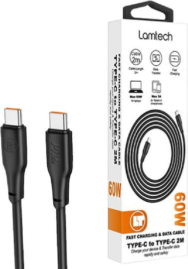 Lamtech USB 2.0 Cable USB-C male - USB-C 60W Black 2m