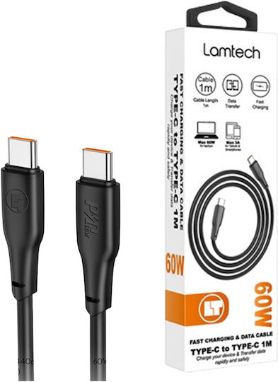 Lamtech USB 2.0 Кабел USB-C Мъжки - USB-C 60W Черен 1м LAM114406