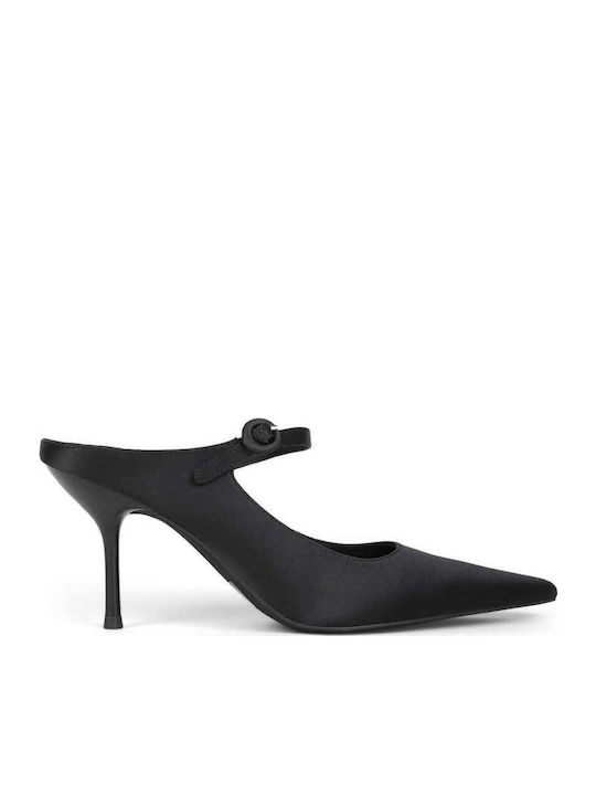 Pointed Toe Black Heels with Strap Tiyera Black 00138