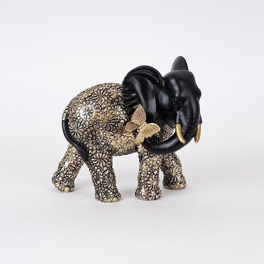 Table Decorative Elephant Butterfly Polyresin Black & Gold 19x11x17cm 12971 752-11624