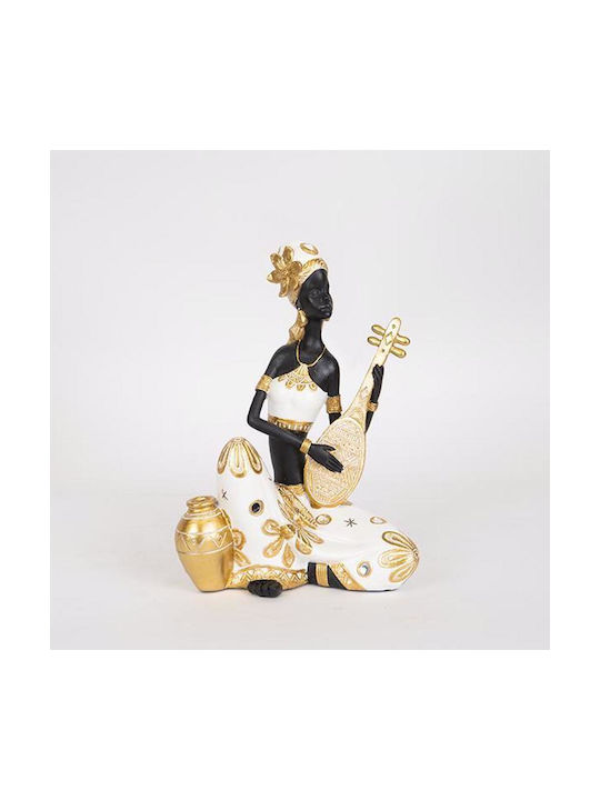Decorative Resin Sculpture Woman Musical Instrument White-Black-Gold 18x13x25.5cm 13937 752-27048