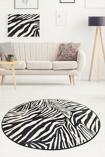 Conceptum Hypnose Zebra Teppich Rund Synthetisch,Polyester/Cotton/Leather Black-white