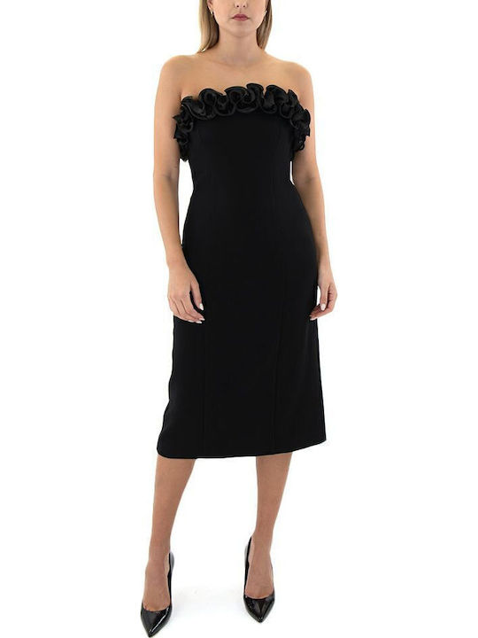 Καλοκαιρινό Midi Φόρεμα για Γάμο / Βάπτιση Strapless Μαυρο (black)