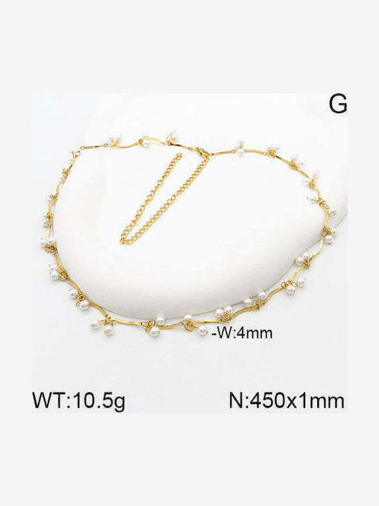 Bizou-Shop Κολιέ από Επιχρυσωμένο Ατσάλι με Πέρλες