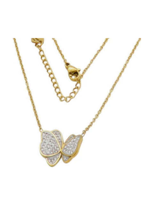 Bizou-Shop Колие с дизайн Пеперуда от Позлатено Стомана с Циркон