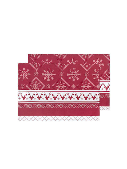 Nima Set Christmas Placemats Fabric Red L50xW35cm. 2pcs