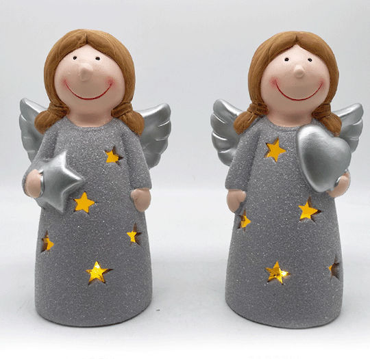 Beleuchtet Weihnachtliche Figur Cherub Silber Höhe 17.8cm