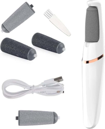 Professioneller batteriebetriebener elektrischer Batteriereiniger für rissige Lederabsätze, 4 Köpfe, LED-Lampe, 2 Geschwindigkeiten, Weiß