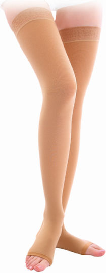 Adco Socks Thigh High Graduated Compression with Silicone & Open Toes 20-30 mmHg Beige