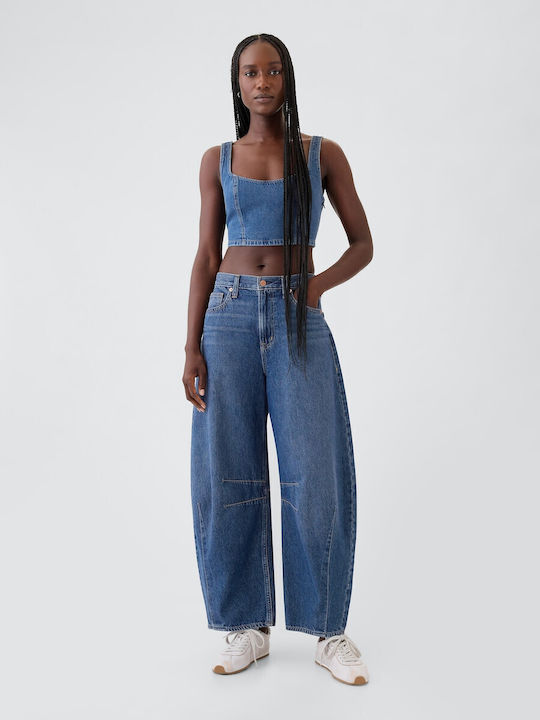 Hoch tailliert Damenjeans Dark Blue Indigo