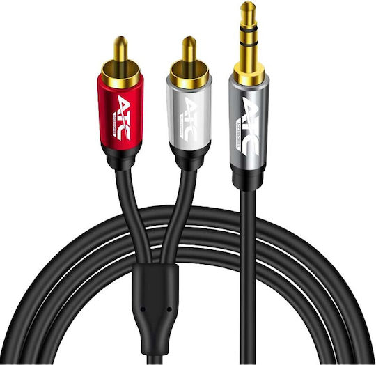 ATC Καλώδιο Ήχου 3.5mm male - 2x RCA male Μαύρο 10m με Επίχρυσους Ακροδέκτες 02.008.0142