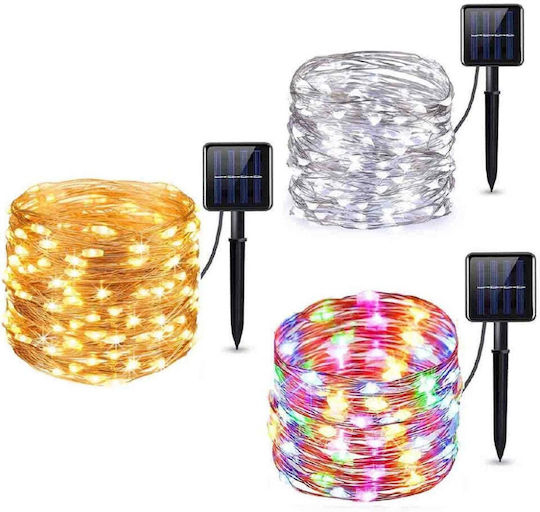 Instalație solară lumină caldă rece albă multicoloră 300 LED-uri 8 efecte 30m