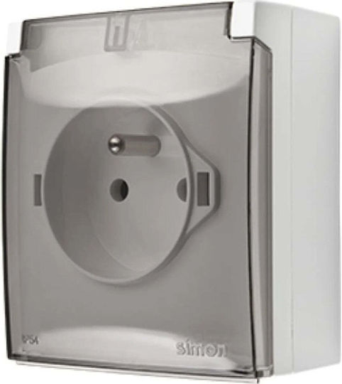 Kontakt-simon Simon Aquaclick Power Socket Ip44 Single Ground Quick Release Transparent Flip White Acgz1c/11a