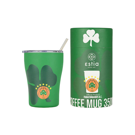 Estia Coffee Mug Save the Aegean Recyclable Thermos Glass Stainless Steel BPA Free 350ml Panathinaikos BC Edition with Straw