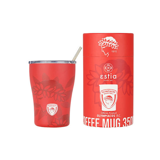 Estia Coffee Mug Save The Aegean Recyclable Stainless Steel Thermos Cup BPA Free 350ml Olympiakos BC Edition with Straw