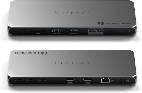 Satechi Thunderbolt 4 Stație de andocare cu PD Ethernet și conexiune 2 monitoare Gri