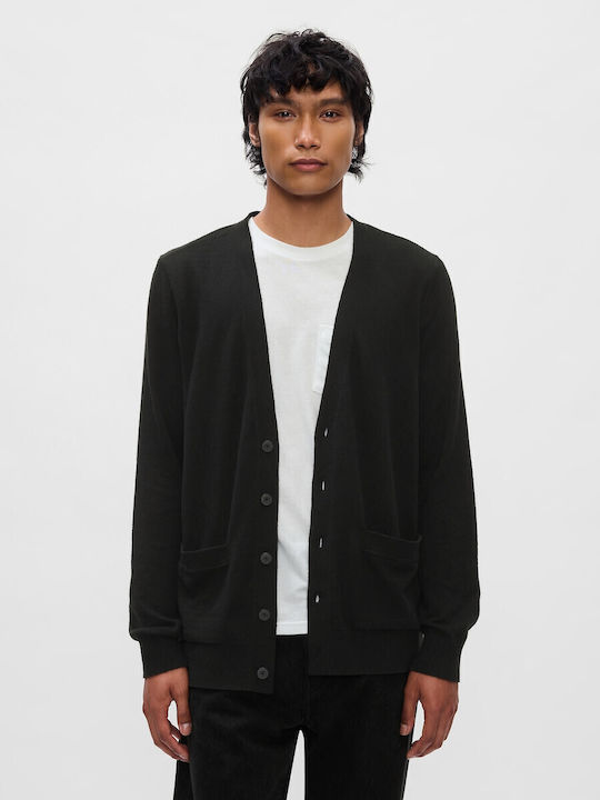 Men's Knitted Cardigan with Buttons Black