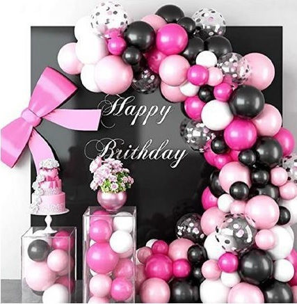 Compoziție cu 112 Baloane Latex Negre Happy Birthday