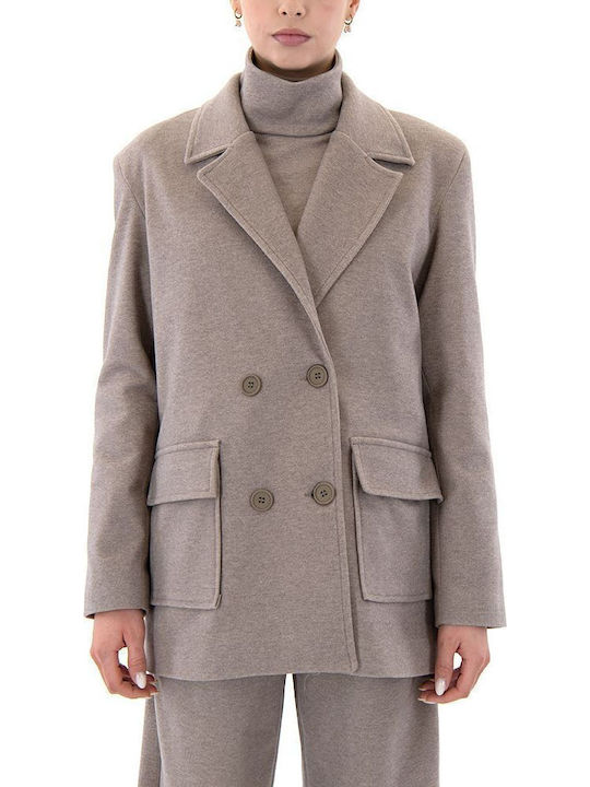 Moutaki Lung Blazer pentru femei Încrucișat Sacou Light Grey