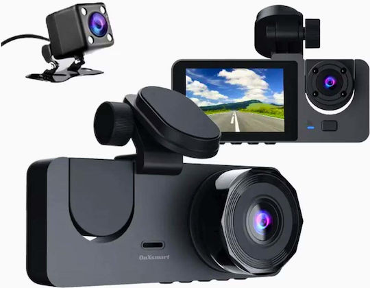Cameră auto triplă DVR Full-HD ecran IPS 2.35" 170° WDR senzor de mișcare G-Sensor negru