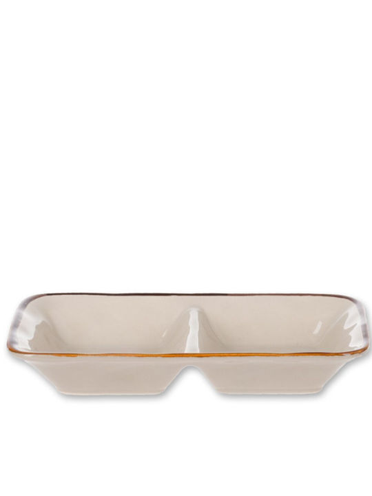 General Trade Ceramic Dessert Divided Serving Plate with 2 Slots Beige 12x24x3.5cm