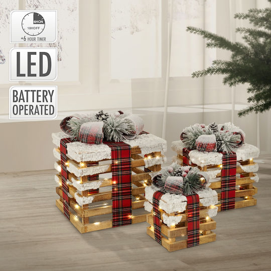 ECD Germany Beleuchtet Weihnachtliche Holz Figur Box Braun 3Stück