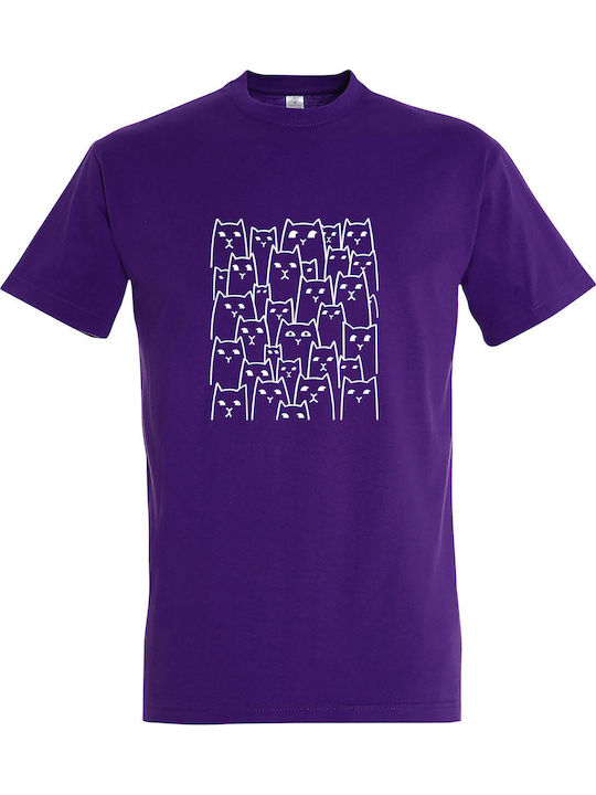 kirikoko Suspicious Cats T-shirt Purple Cotton