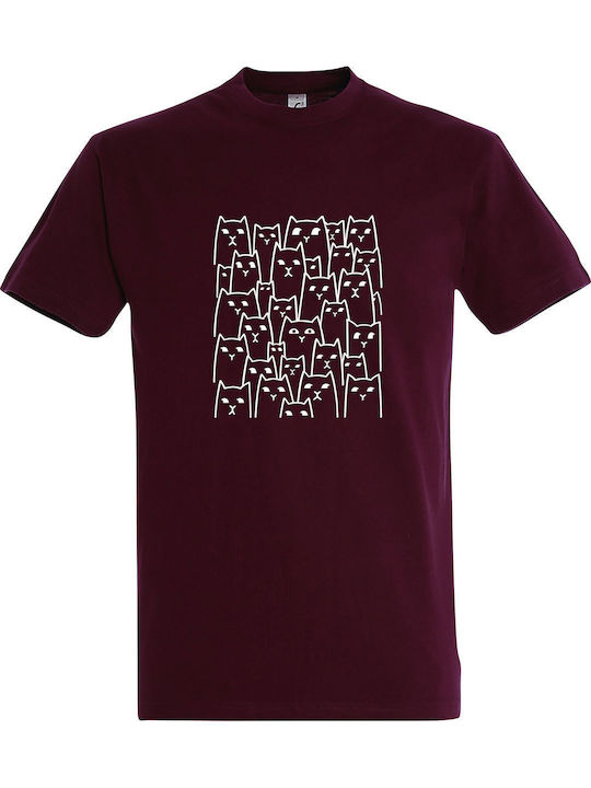 kirikoko Suspicious Cats T-shirt Burgundy Cotton