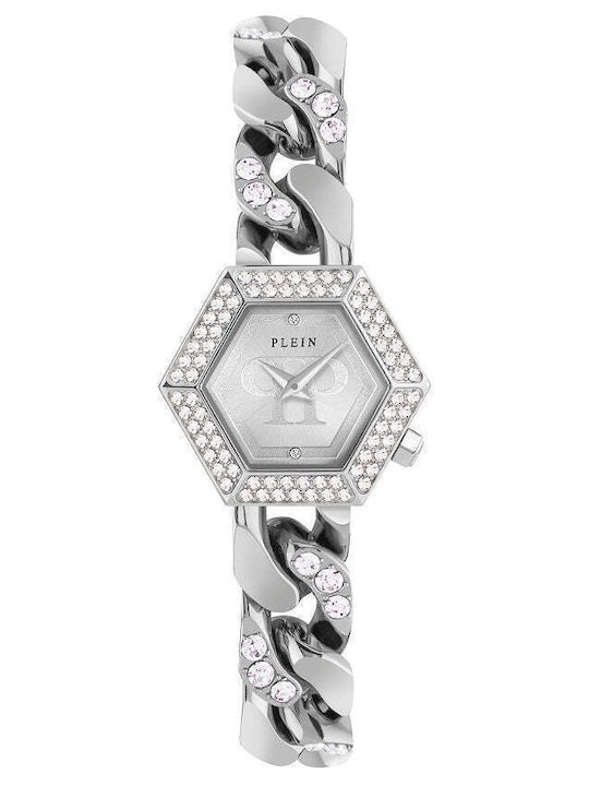 Philipp Plein Hexagon Gourmet Women's Watch 28mm Battery with Silver Metal Bracelet