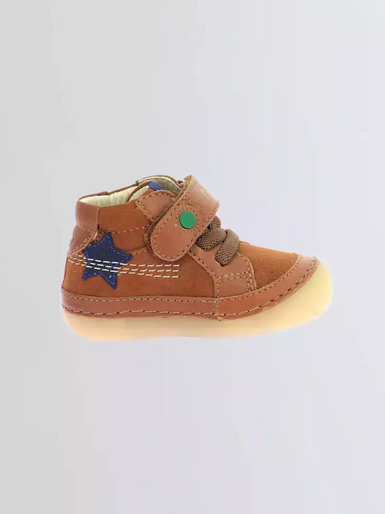 Kickers Ghete Copii din Piele cu Velcro Tabac maro