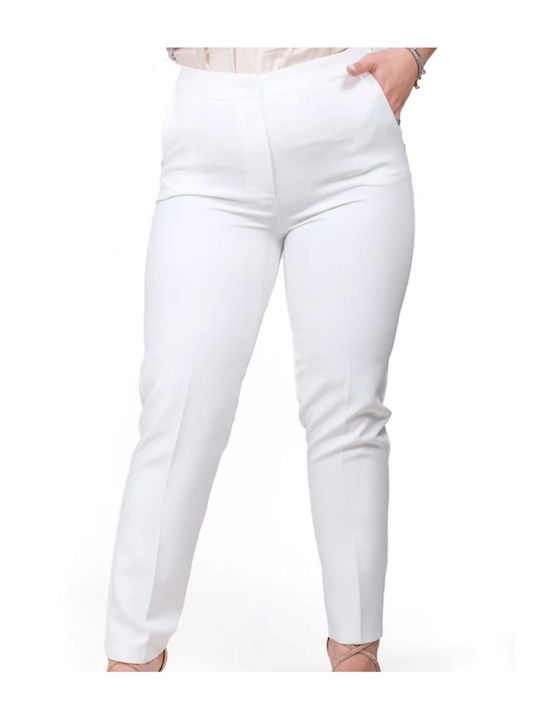 Women's High-waisted Cotton Trousers White