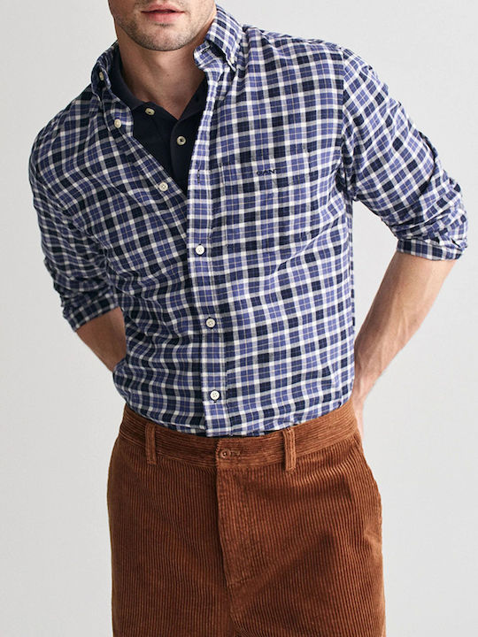 Gant Long-sleeved Cotton Shirt Checked Blue