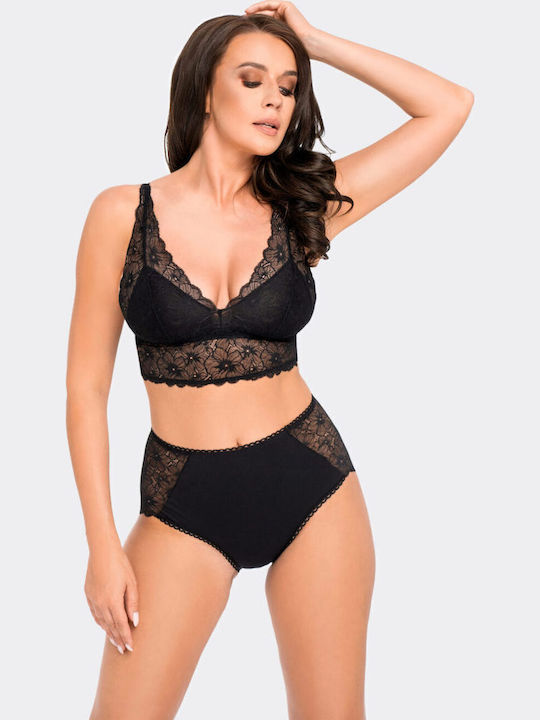 190 High-waisted Women's Slip with Lace Black