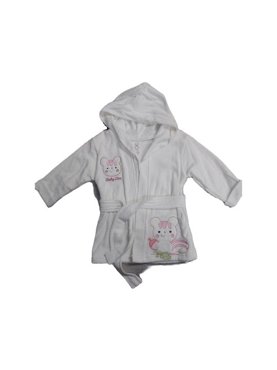 Babyline Baby Bademantel Kapuzen White-pink