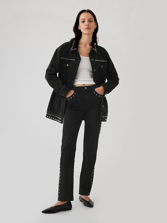 '90s Hoch tailliert Damenjeans in Gerader Linie Black