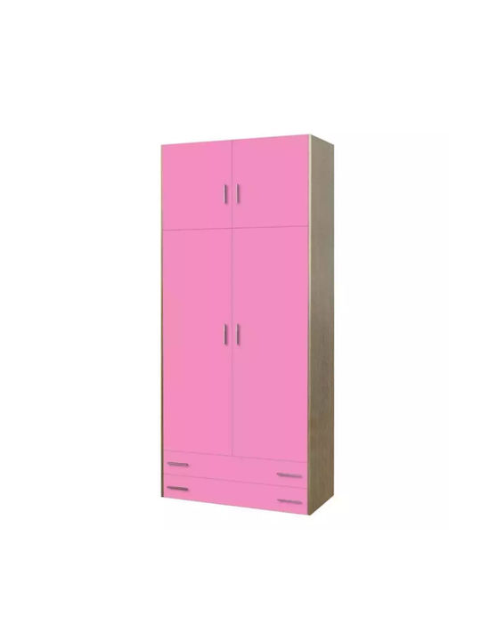 Δίφυλλη Ντουλάπα με 2 Συρτάρια Ροζ 105x240cm