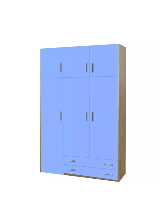 Τρίφυλλη Ντουλάπα με 2 Συρτάρια Γαλάζια 110x240cm