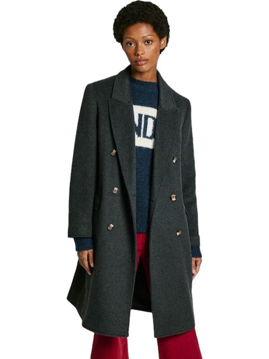 Beth Women's Gray Coat with Buttons