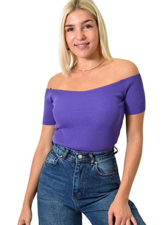 Women's Blouse Off-Shoulder with Straps Purple