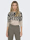 Only Women's Long Sleeve Sweater Animal Print Beige